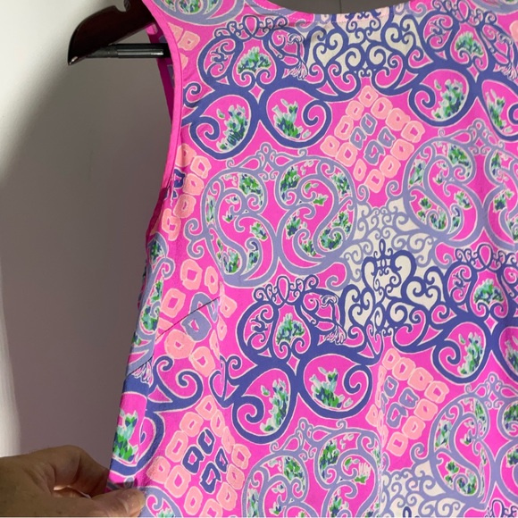 Lily Pulitzer Behind the Gates Iona Shell Top Silk Button Back Pink Purple Sz XS - Picture 7 of 16